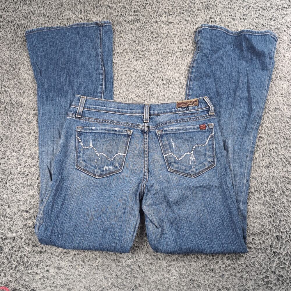 Blue 2 Jeans Women 27 Blue Distressed Bootcut Made in USA Low Rise Denim Stretch